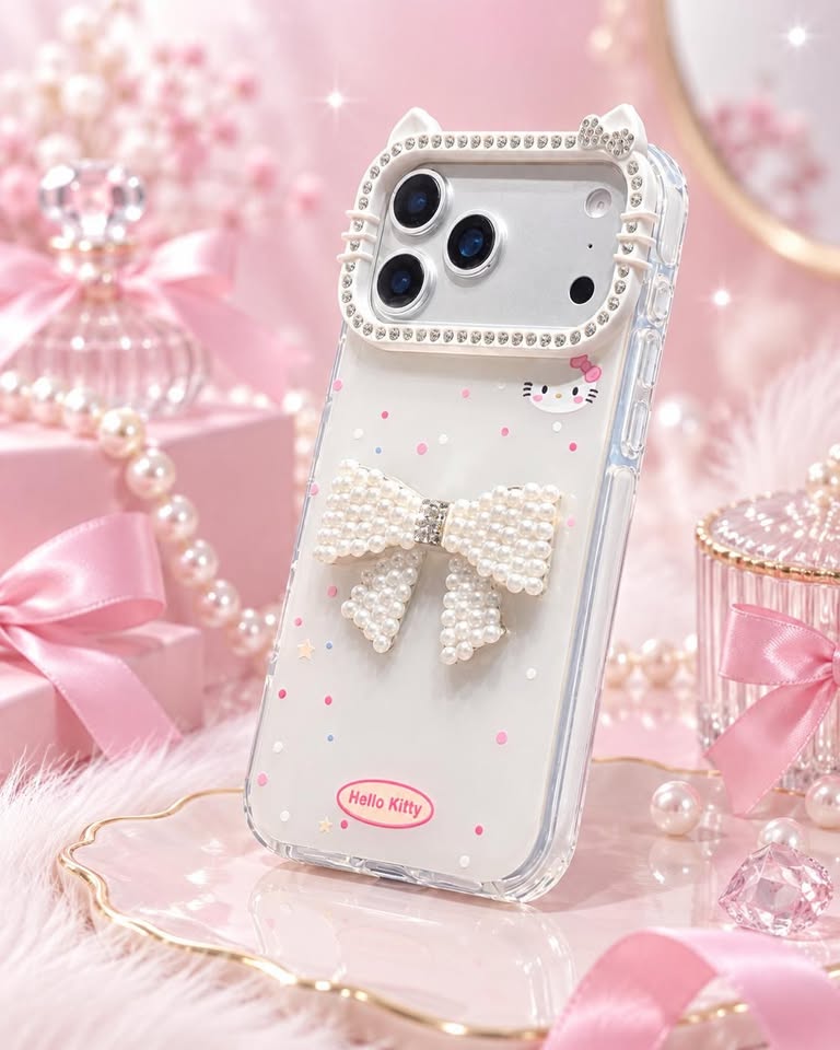 Kitty Pearl Bow Case – Pearl White - Image 3
