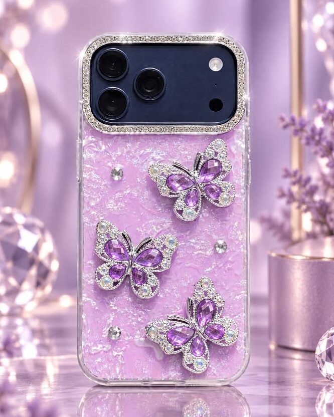 17 Pro Max Butterfly Jewel Case – Lavender Shimmer