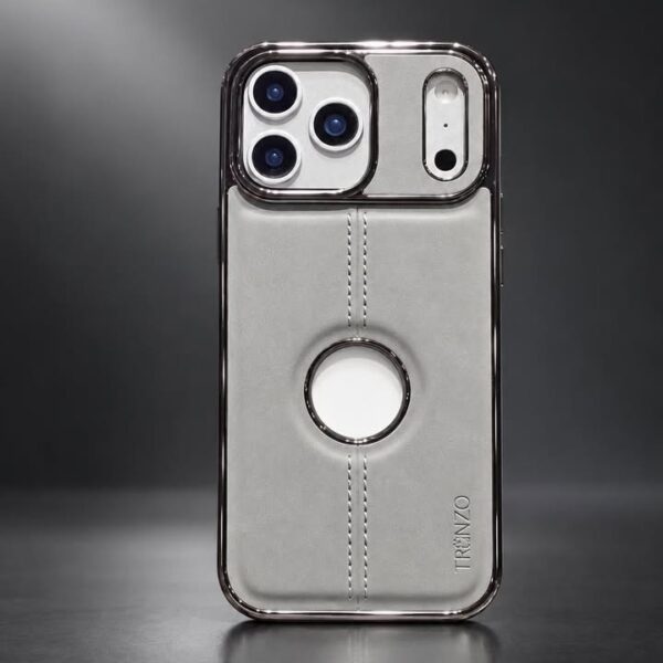 17 Pro Max Chrome Luxe Stitched Case – Silver Grey