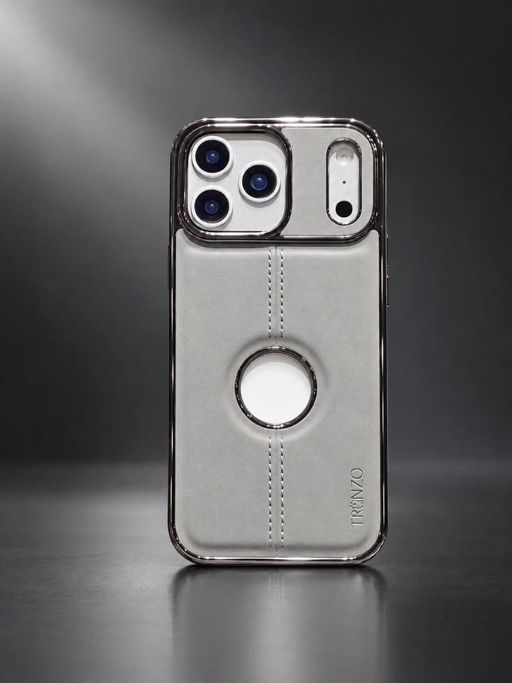 17 Pro Max Chrome Luxe Stitched Case – Silver Grey
