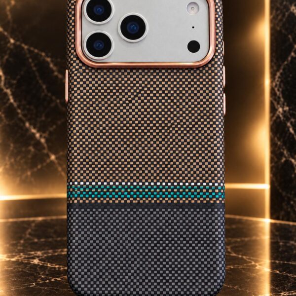 17 Pro Max Premium Checkered Case – Black & Gold