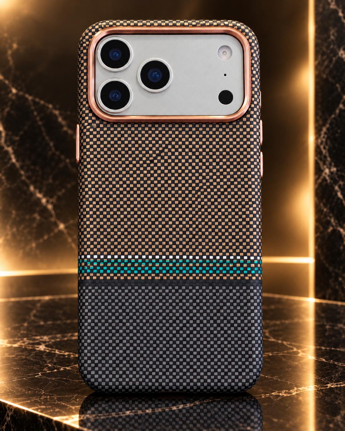 17 Pro Max Premium Checkered Case – Black & Gold