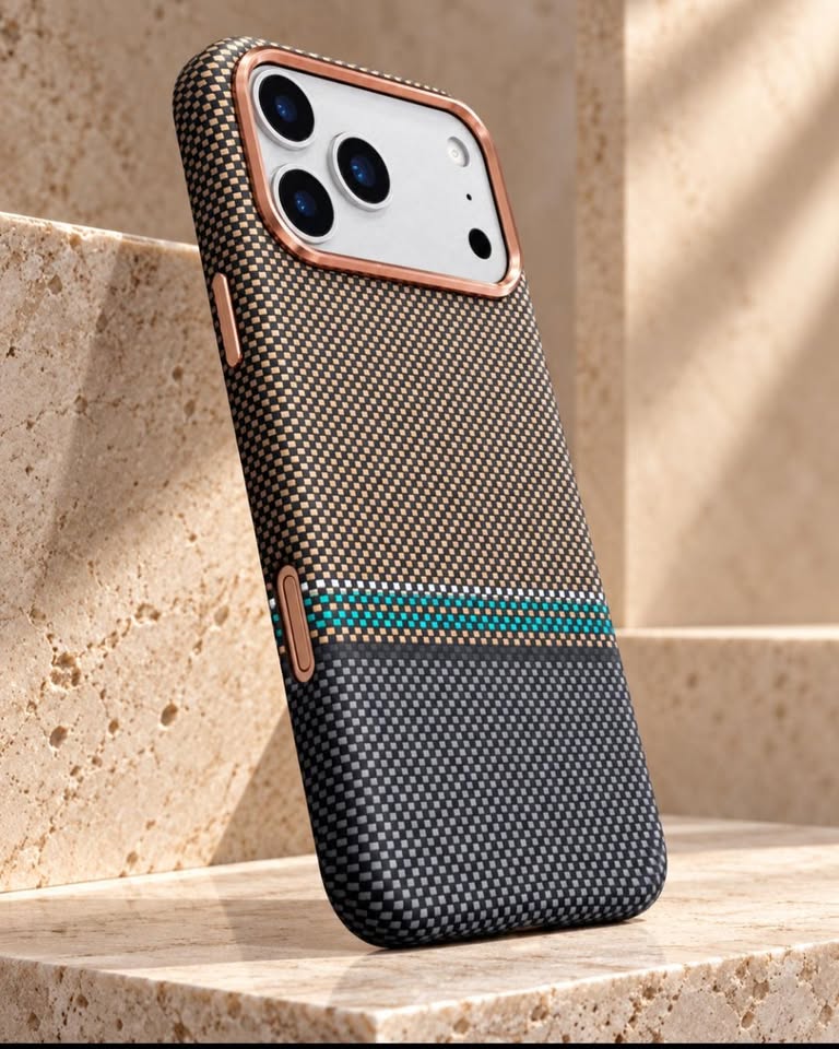 17 Pro Max Premium Checkered Case – Black & Gold - Image 3