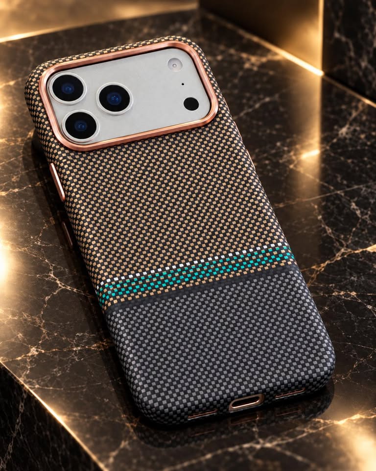 17 Pro Max Premium Checkered Case – Black & Gold - Image 2