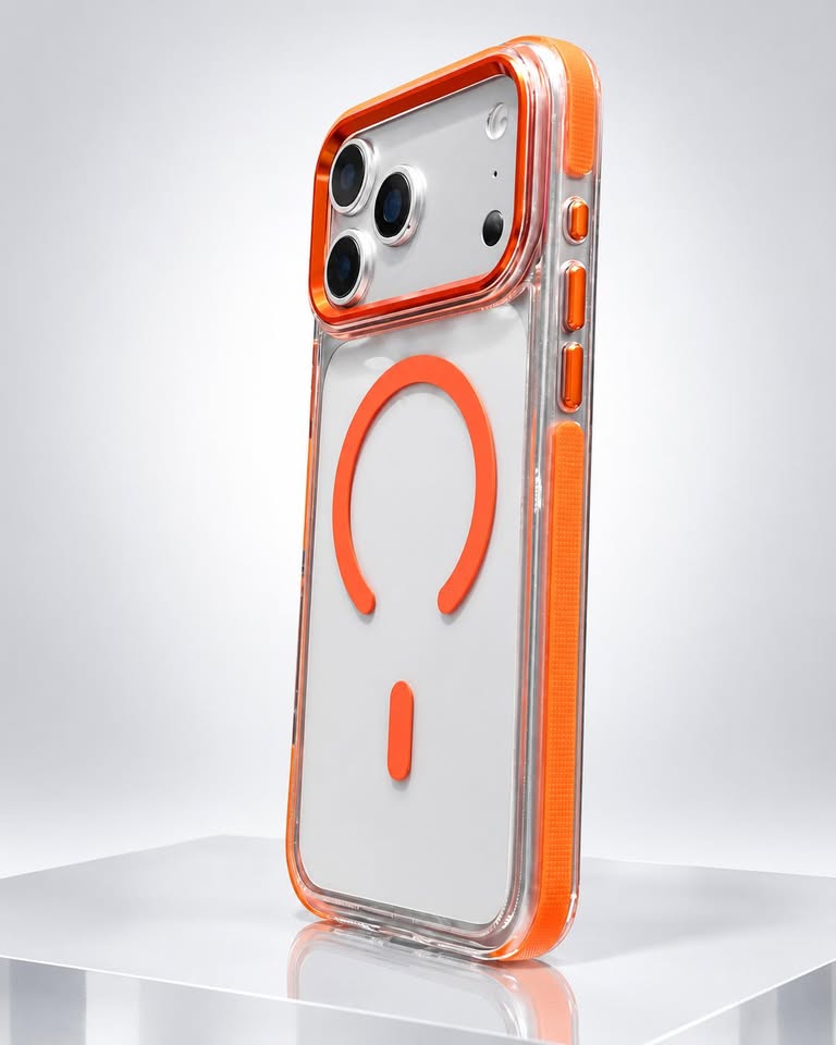 IPhone 17/18 Pro Max Clear Orange Anti-Yellow MagSafe Bumper Case - Image 3
