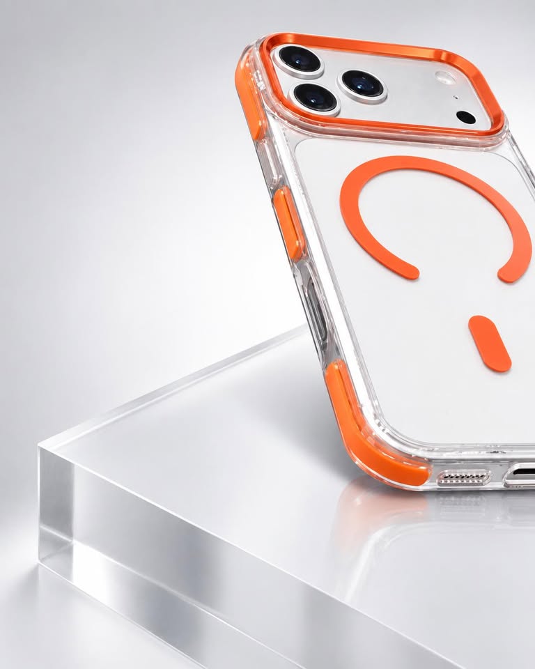 IPhone 17/18 Pro Max Clear Orange Anti-Yellow MagSafe Bumper Case - Image 5