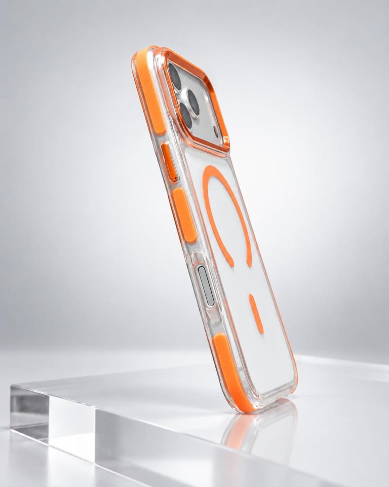 IPhone 17/18 Pro Max Clear Orange Anti-Yellow MagSafe Bumper Case - Image 2