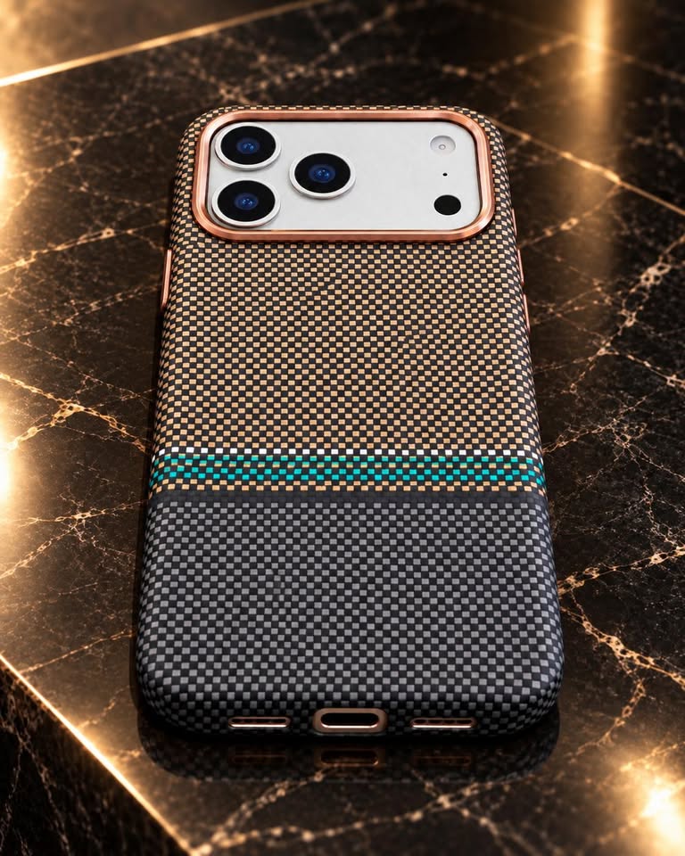 17 Pro Max Premium Checkered Case – Black & Gold - Image 4