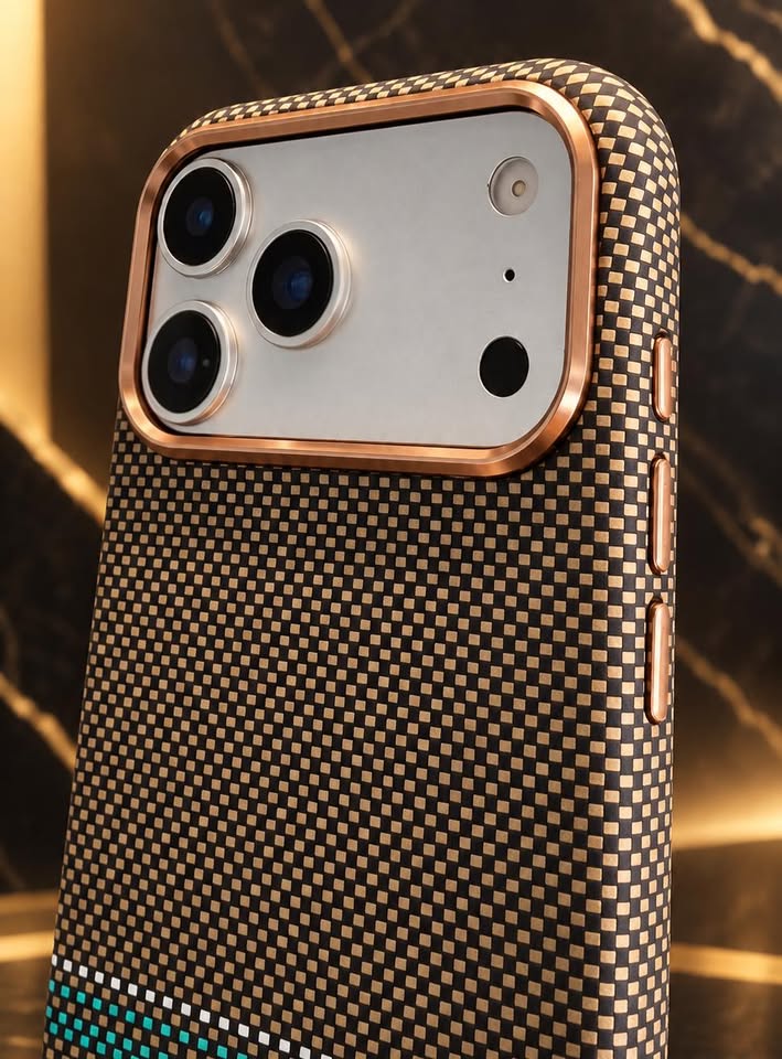 17 Pro Max Premium Checkered Case – Black & Gold - Image 5